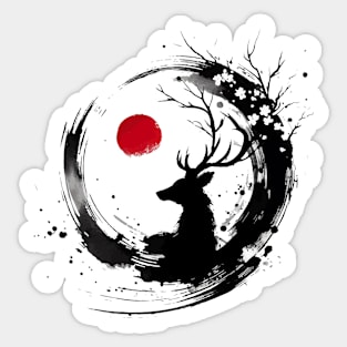 Sumie Enso Japanese Brushstroke Floral Deer Antlers Sticker